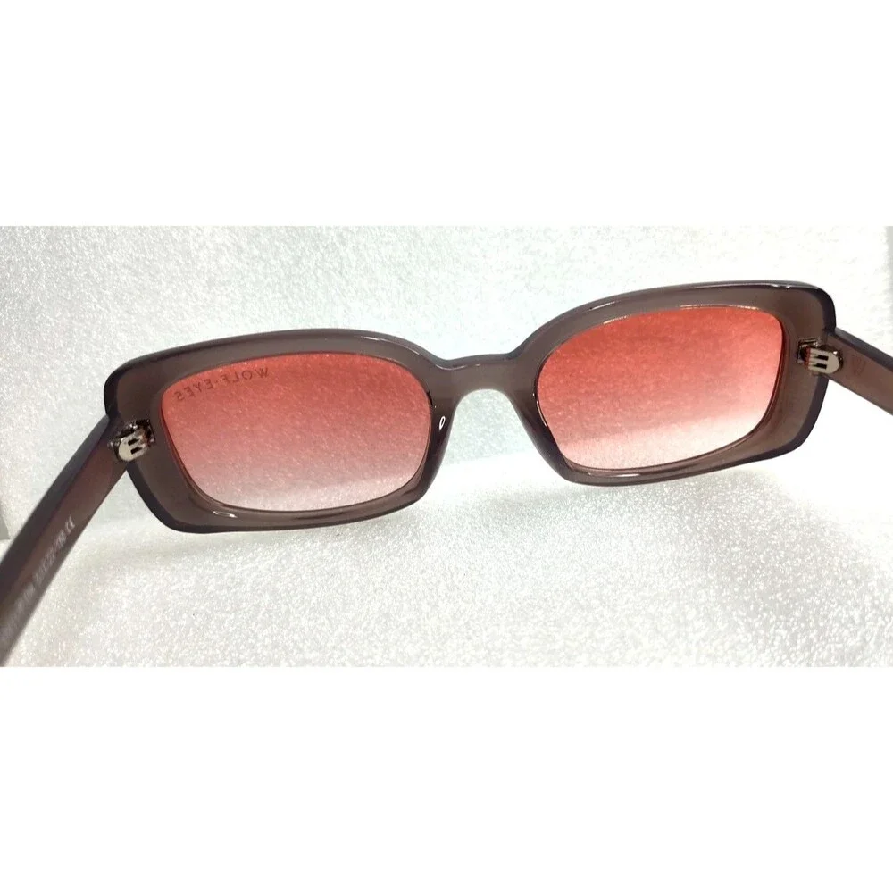 Men's Wolf Eyes Gray Rectangle Sunglasses Pink Gradient Lens & Case  53-22-150